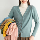Wool Blended 2026 Autumn And Winter Women's New Knitted Cardigan V-Neck Solid-Colored Sweater Bottom Coat