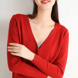 Wool Blended 2026 Autumn And Winter Women's New Knitted Cardigan V-Neck Solid-Colored Sweater Bottom Coat