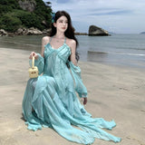 2026 Summer Summer Holiday Wind Hanging Dress Side Photo Fairy Beach Dress Travel Photo Beautiful Dress