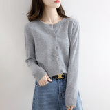 Wool Blended 2026 Autumn And Winter Women's New Pure Color Buckle Loose Collar Short Knitted Sweater Outside