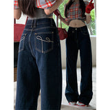 Embroidered Vintage Broad-Legged Jeans Women's Autumn Design Sense Small Loose Straight Pants 2025 New Pants