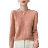 Line Ready-To-Wear Pure Wool 2026 Autumn And Winter New Women's Round Collar Short Hollow Twist Knitted Sweater