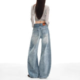Light Blue Water Wash Scissors Jeans Women Autumn And Winter Trend New High-Rise Thin Loose Broad Leg Trousers