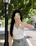 Summer Slim Slimy Fashion With Hottie Short-Sleeved T-Shirt 2026 New Polo Collar Short Blouse