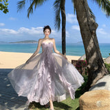 Dopamine's Beautiful Atmosphere Purple Mesh Yarn Brae Slings Large Swing Skirt Super Xian Island Resort Beach Skirt