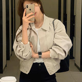 Korean Chic Autumn Simple Temperament Collar Thin Loose Leisure With Small Long-Sleeved Jacket Jacket Woman