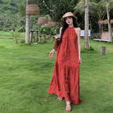 New Chinese Beautiful Red Sleeveless Neck Dress Female Summer Temperament High-End Seaside Beach Dress