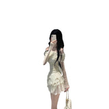 Pure Fragrant Shoulder-To-Shoulder Repair On The Body + Cake Skirt Set Summer Dress Girl's Word Shoulder Hot Girl Pure Lust Wind Two