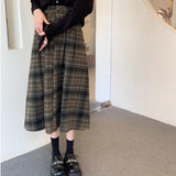 Autumn And Winter Folding Skirt Curry Lattice Half Skirt Girl Long High-Waisted A Small Man Big Umbrella Skirt