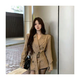 Qaqi-Colored Windwear Coat Women Autumn 2025 New Long Sleeves To Close The Waist Double Buckle Long Outer Coat