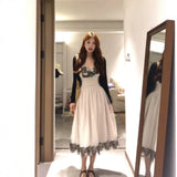 Pure-Want-Style Lace Lace Lace Waist Thin Sling Dress With Knitted Cardigan Summer New Two-Piece Set Of Women