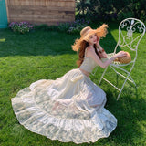 French Seaside Holiday Atmosphere Pure Romantic Lace Sling Vest Women Tied Long Skirt Two Sets