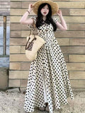 Large-Size Fat Sister French Wave Dot Dress Women's New Folds In Summer To Collect Waist Thin Temperament Long Skirt Sling