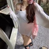 Lazy Wind Hollow Bare Back Solid Color Sun Protection T-Shirt Women 2025 Summer New Loose Leisure Thin Hoodie Top