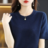 Wool Blended 2026 Autumn And Winter Women's New Loose Round-Neck Short-Case Small Design Short-Sleeved Top Knitwear Shirt