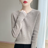 A Line Of Ready-On-Coat Wool Blended 2026 Autumn And Winter New Women's Short Loose Round Collar Solid Color With The Bottom Knitting Shirt