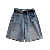Broad-Legged Denim Shorts Women 2025 Summer Trend With A New Hole Loose Thin High-Waist Five-Point Mid-Sley