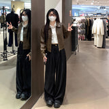 Ultra-Short Small Man 2025 New Hong Kong Style Retro Leisure Locomotive Jacket Brown Leather Coat Woman