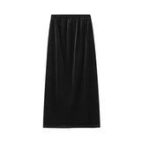 Half-Dressed Dress 2025 Autumn Simple Velvet Skirt Temperament Straight Skirt Long Thin Skirt With Ass Open Fork Skirt 0820
