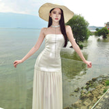 French Beauty Holiday Slid Splicing Bra Dress Women Summer Seaside High-End Feeling Thin Dress