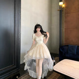 French Thousand Gold Wind Bow Bowed Flowery Princess Poneng Fine Glittering Tail Dress Woman