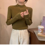 Oatmeal Version Of The Half-High Collar Knitted Jersey Women's Spring And Autumn And Winter 2025 New Sweater To Keep Warm Inside The Bottom Shirt Top
