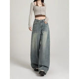 Vintage Old Jeans Women Spring And Autumn Large-Size Pear-Shaped Figure Hanging High-Rise Loose Thin Leg Pants