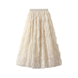 High-End Folded Half-Dress Girl Spring 2025 New High-Rise Thin Long A-Word Large Swing Dress 0888