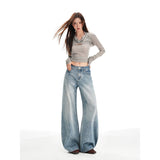 Tall Man Lengthened High-Rise Retro Blue Broad-Legged Jeans Woman Thin Loose-Hanging Long Pants