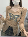 French Butterfly Babes Open Fork Sun Long-Sleeved T-Shirt Girl Summer 2025 New Waist Display Thin Hooded Shirt Ins