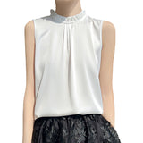 Silk Satin 2026 Summer New Women's Clothing Collar Sleeveless Vest T-Shirt Repair Body With A Half-Sleeve