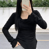Long-Sleeved T-Shirt Girl Spring And Autumn New Korean Version Of The Body-Repair Sexy And Pure Hot Girl Design Sense Inside The Top