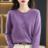 Soft Glutinous Wool Blended 2026 Autumn And Winter Women's New Sweater Buckle Loose Round-Neck Short Knitted Open Shirt Jacket