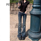 Yi Mengling With A Deep Blue Ultra-Low-Waisted Horn Jeans Women 2025 New Micro-Horn Pants
