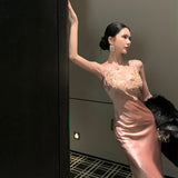 New Chinese Style Pink Three-Dimensional Flower Ribbon Ribbon Dress Temperament Famous High-End Birthday Dress Dress