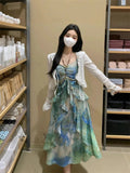 Forest Flotation Summer Vacation Sling Temperament Dress Women Summer Print Chiffon Skinny Dress