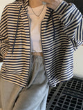 Striped Hooded Short-Dress Coat Women 2026 New Autumn And Winter Korean Version Loose Zipper Long-Sleeved Coat Tide