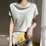 Silk Satin 2026 Spring And Summer New Short Female French Style T-Shirt Simple Short-Sleeved Large-Size Top