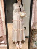Gentle Wind Bow Sling Skirt Suit Women Summer Sunscreen Knitted Lace Lace Lace To Receive Waist Skirt