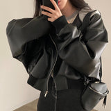 Korean Chic Autumn And Winter Denim Jacket Retro Zipper Double Pocket Casual Loose Two Hooded Leather