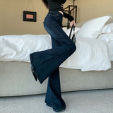 Low-Waisted Loudspeaker Jeans Women's High Street Retro Trumpet Pants Hanging High-End Tug-And-Drag Hot Babes Wearing