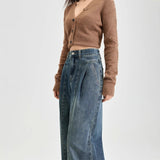Vintage Narrow Version Of Banana Sickle Jeans Women Spring And Autumn Broad Leg Pants High Waist Straight Loose Drag Trousers