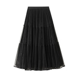 Fashion Splicing Hundred Fold Mesh Velvet Dress Women Autumn And Winter New High-Rise Thin A-Sword Skirt Mid-Long 5202