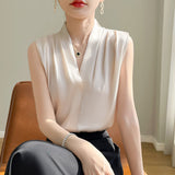 Silk Satin 2026 Spring And Summer Women's New Body Repair V Collar Wide Shoulder Short Sleeveless Sling Sling Sling Vest