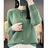 Wool Blended 2026 Autumn And Winter New Round Collar Short Solid Color Thick Shoulder Sleeve Star Buckle Knitted Cardigan Sweater