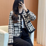 Small Fragrant Coat Woman 2025 Autumn And Winter New Korean Version Of The Casual Temperament Goddess Fan Qian Bird Lattice Short Top