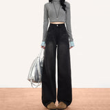 Black And Narrow Version Of Broad-Legged Jeans Women 2025 Autumn And Winter Trend New Super Soft Yarn Dredging Trousers