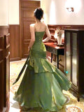 Shiny Blue High-End Birthday Dress Niche Sling Dress With Body Fishtail Dress Temperament Long Dress