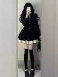 Fat Mm French High-End Temperament Black Suit Dress Women Autumn Large-Size Collection Waist Thin Princess Ponum Dress