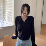 Pure-Style White Hooded Long-Sleeved T-Shirt Girl Spring Slimming Inside The Shirt Irregular Blouse In Tide